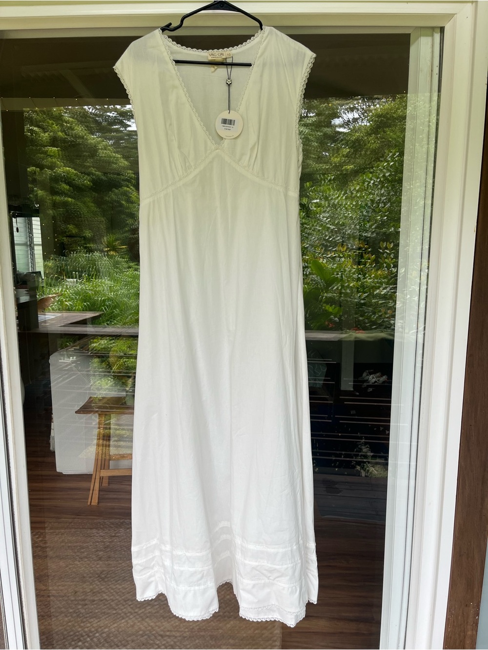 VRG GIRL White Maxi Dress with Delicate Trim